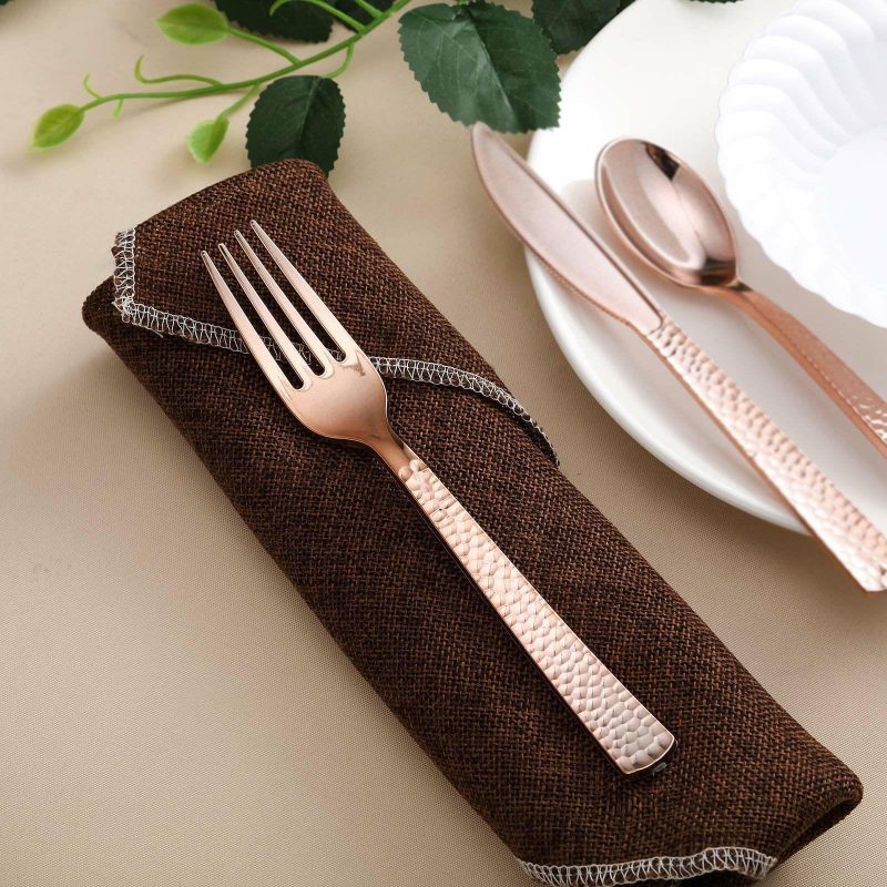 24 Pack Rose Gold Hammered Style Heavy Duty Plastic Forks, Plastic Silverware 7″  |   Cutlery Cutlery Cutlery