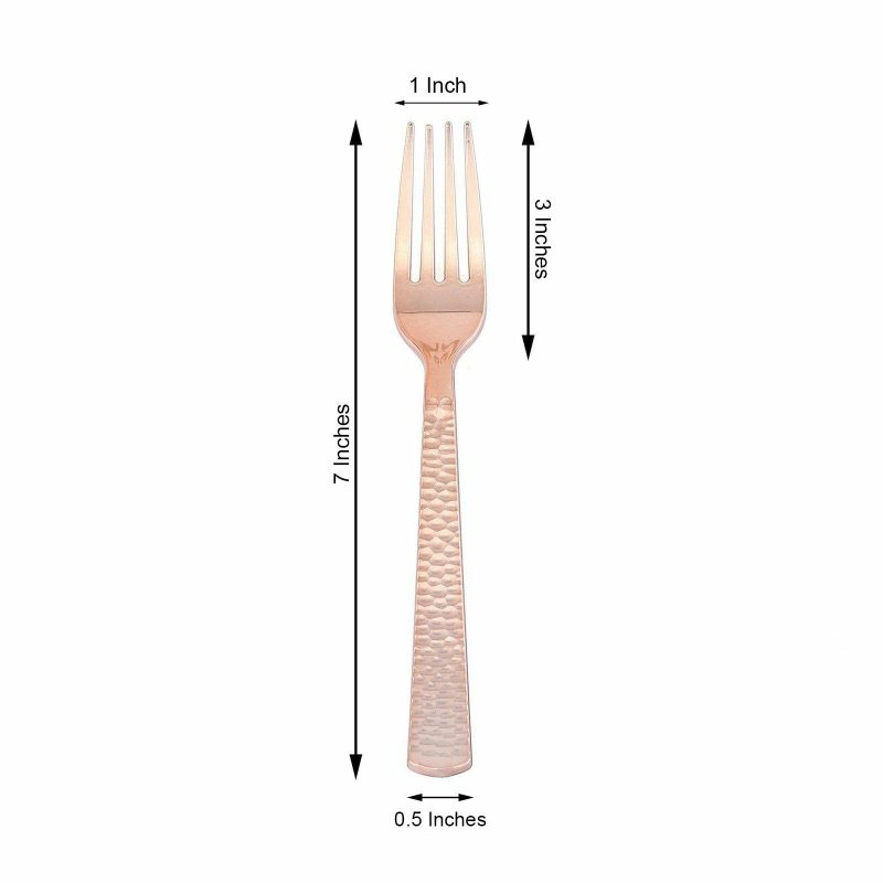 24 Pack Rose Gold Hammered Style Heavy Duty Plastic Forks, Plastic Silverware 7″  |   Cutlery Cutlery Cutlery