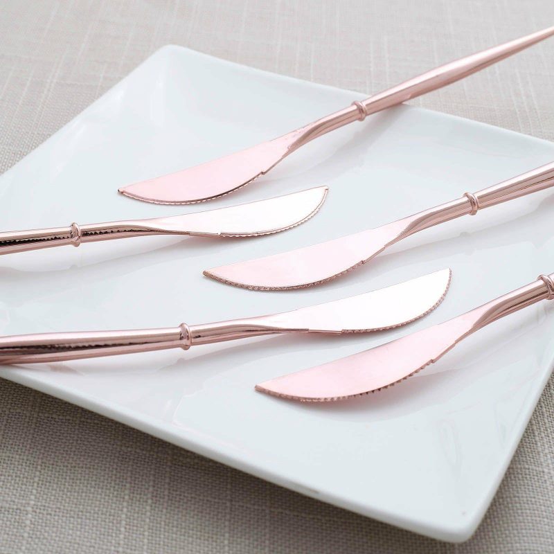 24 Pack Rose Gold Heavy Duty Plastic Knives, Modern Flatware, Premium Disposable Plastic Silverware 8″  |   Cutlery Cutlery Cutlery