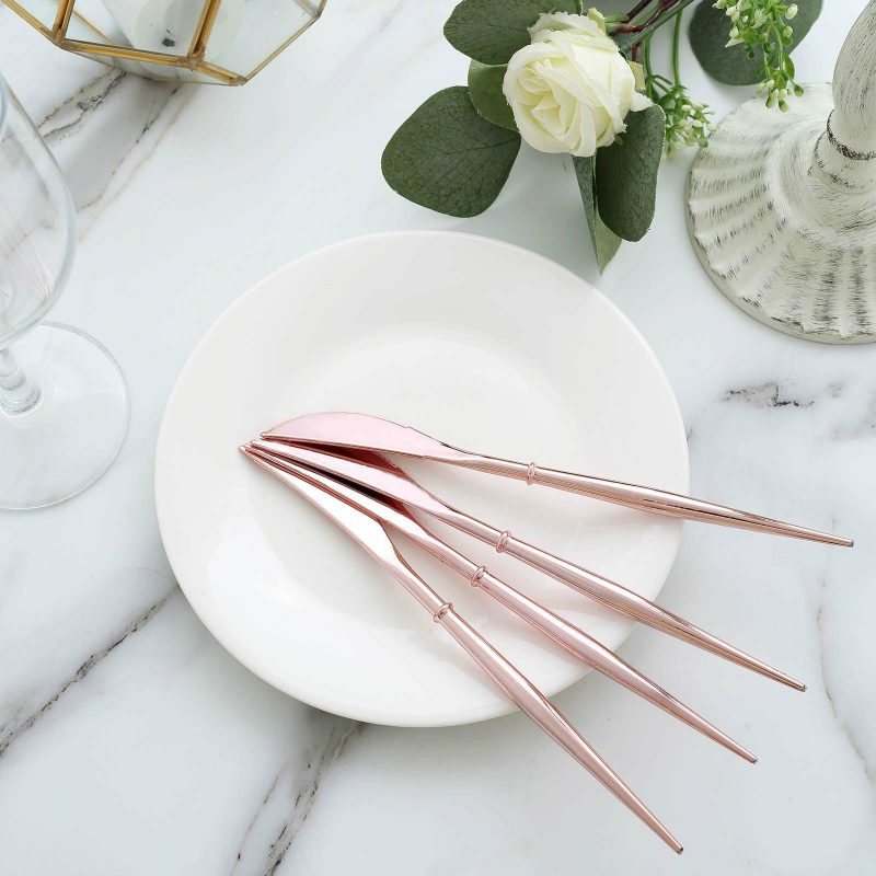 24 Pack Rose Gold Heavy Duty Plastic Knives, Modern Flatware, Premium Disposable Plastic Silverware 8″  |   Cutlery Cutlery Cutlery