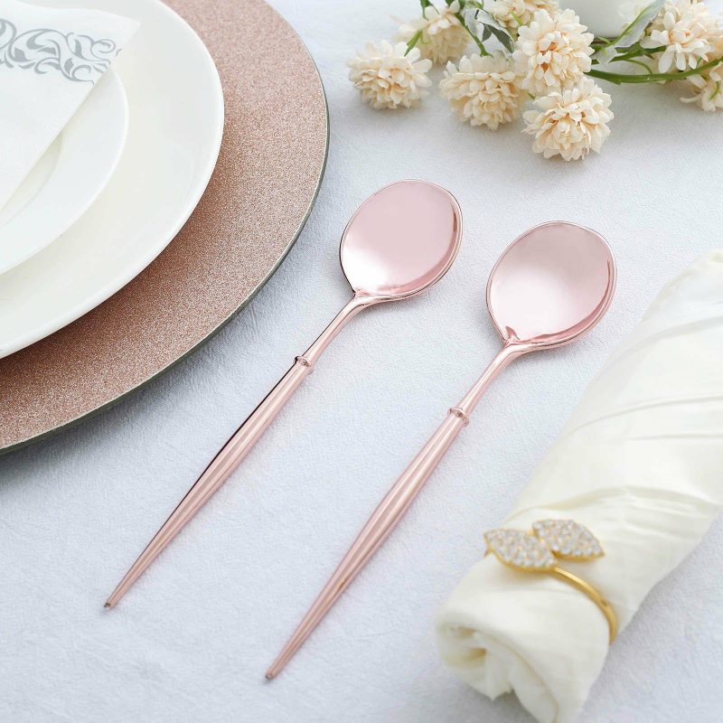 24 Pack Rose Gold Heavy Duty Plastic Spoons, Modern Flatware, Premium Disposable Silverware 8″  |   Cutlery Cutlery Cutlery