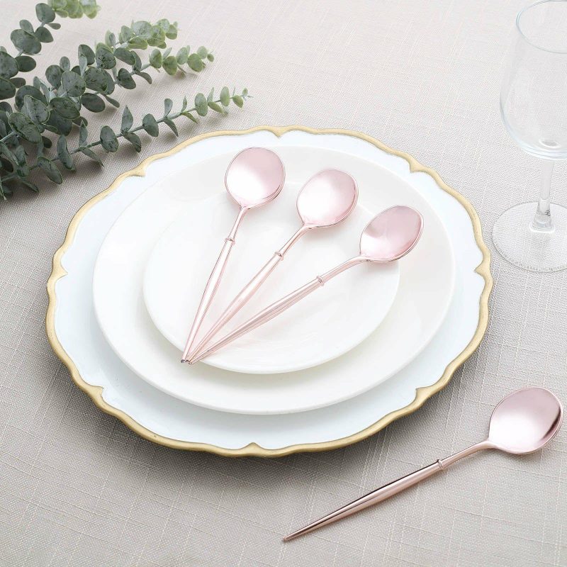 24 Pack Rose Gold Heavy Duty Plastic Spoons, Modern Flatware, Premium Disposable Silverware 8″  |   Cutlery Cutlery Cutlery