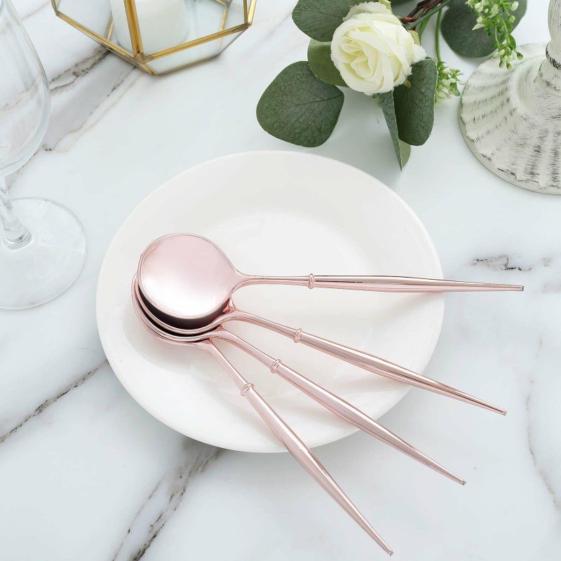 24 Pack Rose Gold Heavy Duty Plastic Spoons, Modern Flatware, Premium Disposable Silverware 8″  |   Cutlery Cutlery Cutlery