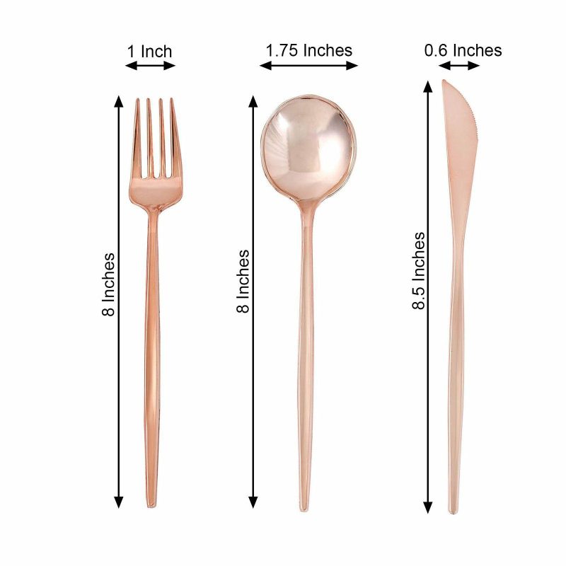 24 Pack Rose Gold Sleek Modern Flatware Set, Premium Plastic Silverware Cutlery Set 8″  |   Cutlery Cutlery Cutlery