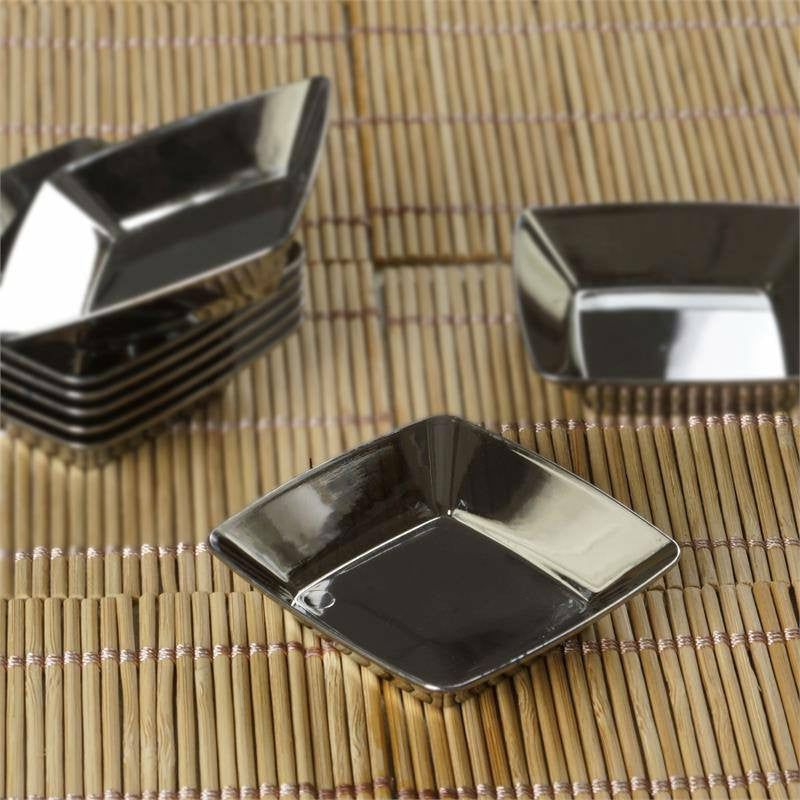 24 Pack Silver Chrome Mini Plastic Appetizer Dessert Plates, Square Disposable Shallow Tapas Bowls 2″  |   Dessert Dishes & Snack Bowls Dessert Dishes & Snack Bowls Dessert Dishes & Snack Bowls