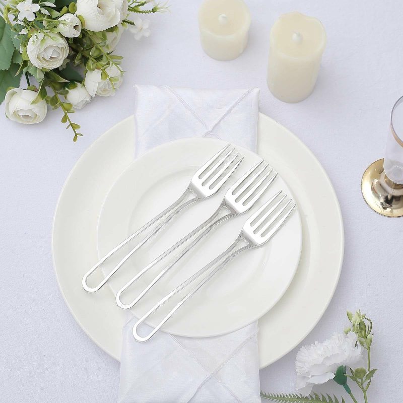 24 Pack Silver Modern Hollow Handle Design Plastic Forks, Disposable Utensils 7″  |   Cutlery Cutlery Cutlery