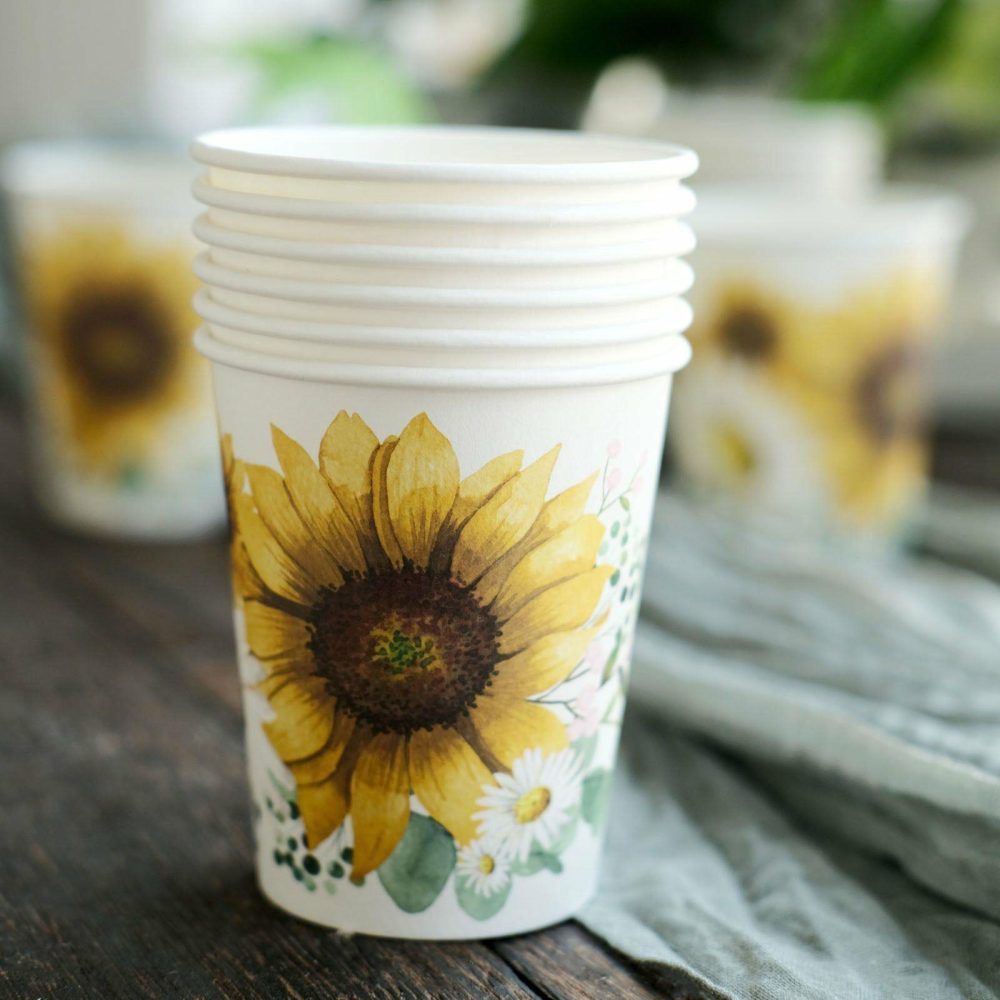 24 Pack Sunflower Paper Cups, Disposable Party Cups, All Purpose Use 10oz  |   Paper Cups Disposable Cups Paper Cups