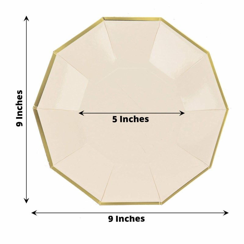 25 Pack Beige Gold Foil Rim Geometric Dinner Paper Plates, Decagon Disposable Plates 9″  |   Eco-Friendly & Paper Plates Disposable Plates Beige/Gold