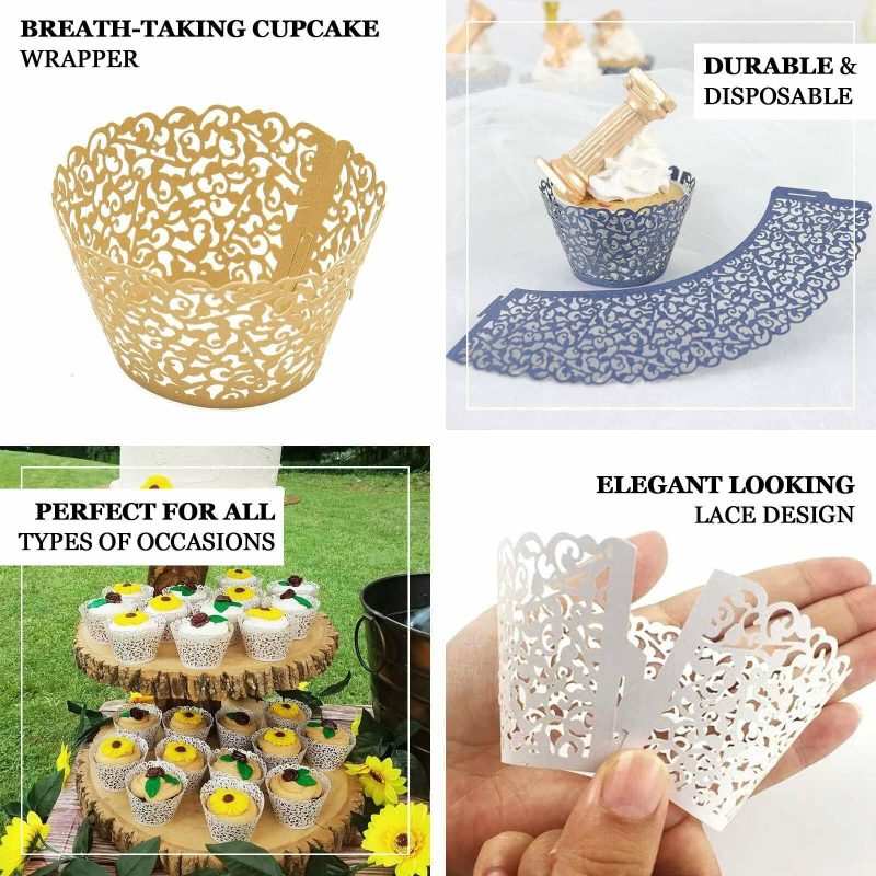 25 Pack Black Lace Laser Cut Paper Cupcake Wrappers, Muffin Baking Cup Trays  |   Dessert Dishes & Snack Bowls Dessert Dishes & Snack Bowls Black