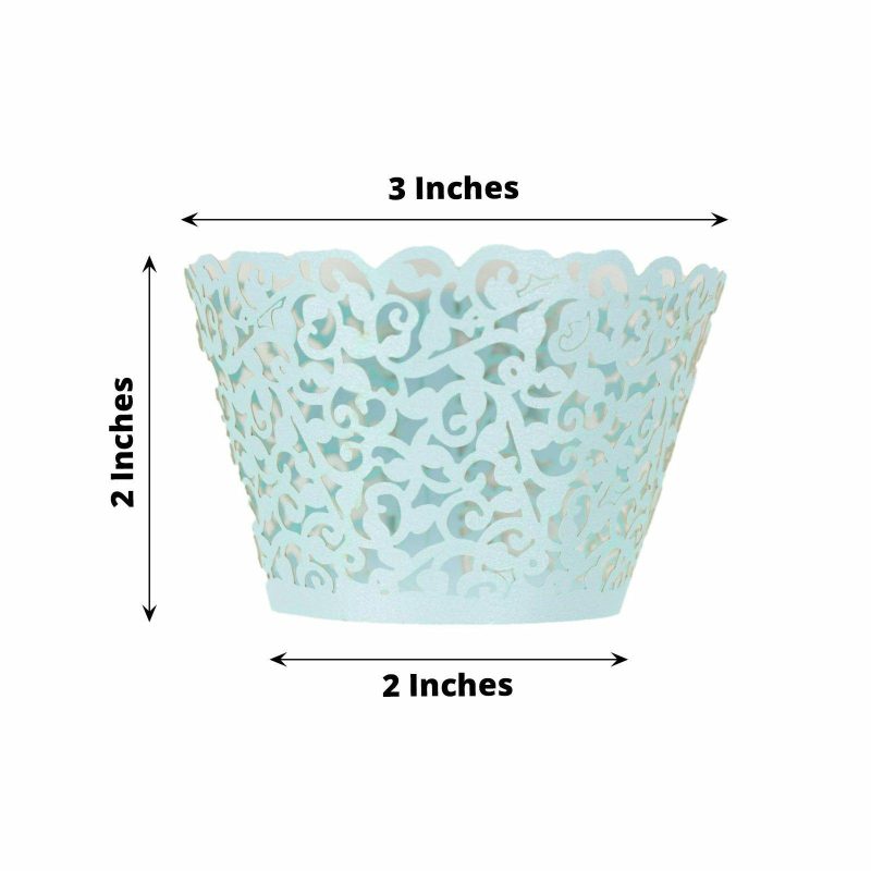 25 Pack Blue Lace Laser Cut Paper Cupcake Wrappers, Muffin Baking Cup Trays  |   Dessert Dishes & Snack Bowls Dessert Dishes & Snack Bowls Blue