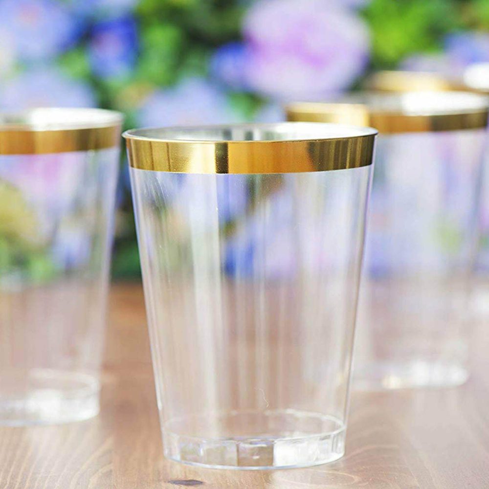 25 Pack Clear Crystal Collection Plastic Disposable Cups With Gold Rim 10oz  |   All Purpose Glasses & Tumblers All Purpose Glasses & Tumblers All Purpose Glasses & Tumblers