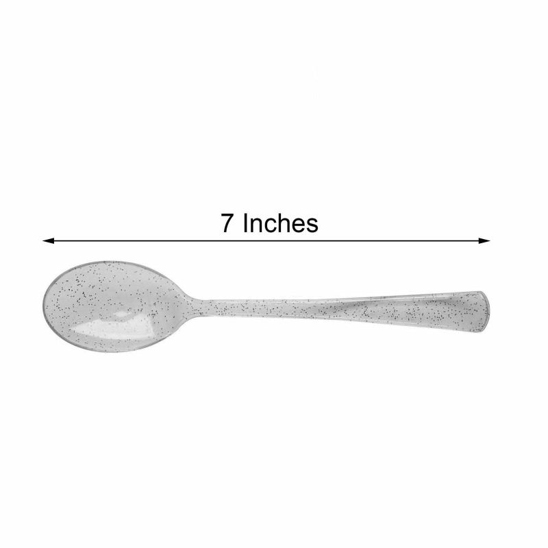 25 Pack Clear Silver Glitter Classic Heavy Duty Plastic Spoons, Disposable Utensils 7″  |   Cutlery Cutlery Clear/Silver