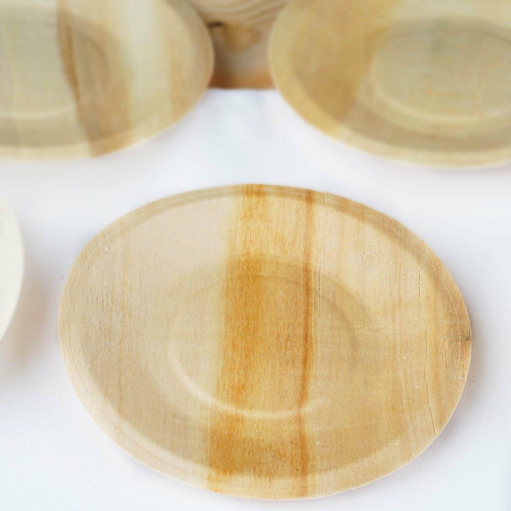 25 Pack Eco Friendly Birchwood Wooden Dessert, Appetizer Plates 6″ Round  |   Disposable Salad/Dessert Plates Disposable Plates Disposable Salad/Dessert Plates