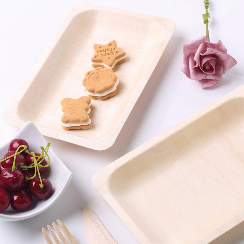 25 Pack Eco Friendly Birchwood Wooden Dessert Serving Plates 5″x8″  |   Disposable Salad/Dessert Plates Disposable Plates Disposable Salad/Dessert Plates