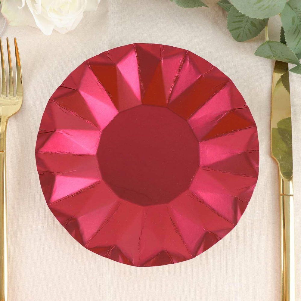 25 Pack Geometric Burgundy Dessert Appetizer Paper Plates, Disposable Salad Party Plates 400 GSM 7″  |   Eco-Friendly & Paper Plates Disposable Plates Burgundy