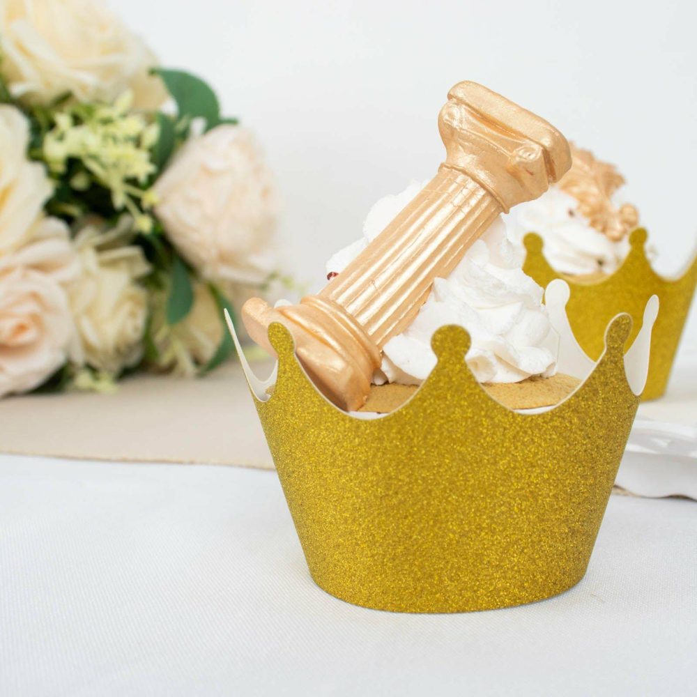 25 Pack Gold Glitter Crown Paper Cupcake Wrappers, Muffin Paper Cup Liners  |   Dessert Dishes & Snack Bowls Dessert Dishes & Snack Bowls Dessert Dishes & Snack Bowls