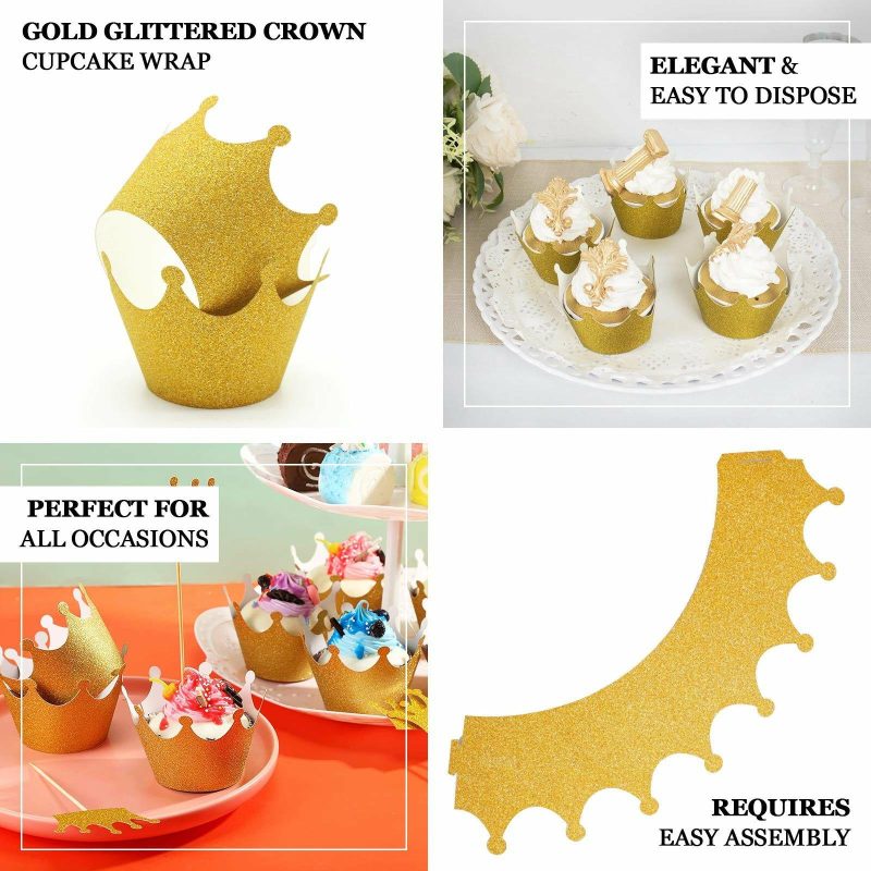 25 Pack Gold Glitter Crown Paper Cupcake Wrappers, Muffin Paper Cup Liners  |   Dessert Dishes & Snack Bowls Dessert Dishes & Snack Bowls Dessert Dishes & Snack Bowls