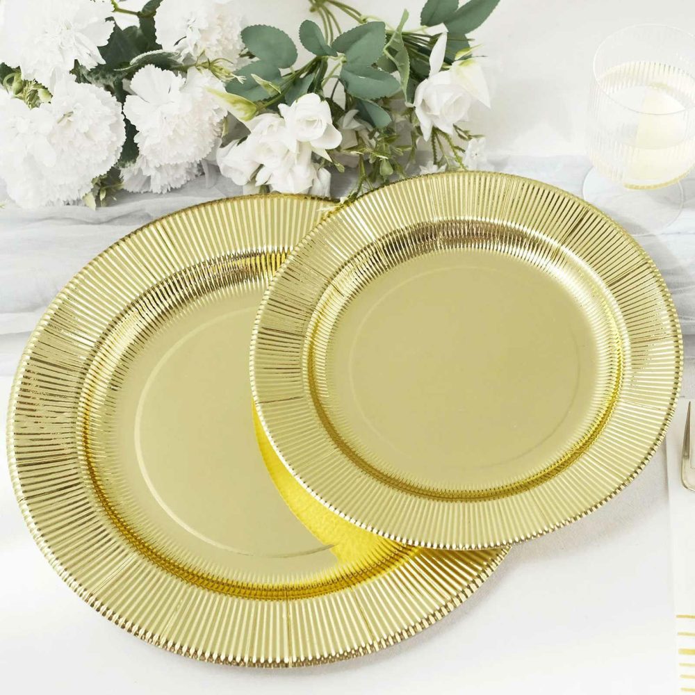 25 Pack Gold Sunray Dessert Appetizer Paper Plates, Disposable Party Plates 350 GSM 8″  |   Eco-Friendly & Paper Plates Disposable Plates Eco-Friendly & Paper Plates