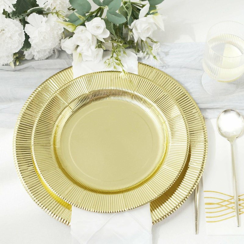 25 Pack Gold Sunray Dessert Appetizer Paper Plates, Disposable Party Plates 350 GSM 8″  |   Eco-Friendly & Paper Plates Disposable Plates Eco-Friendly & Paper Plates