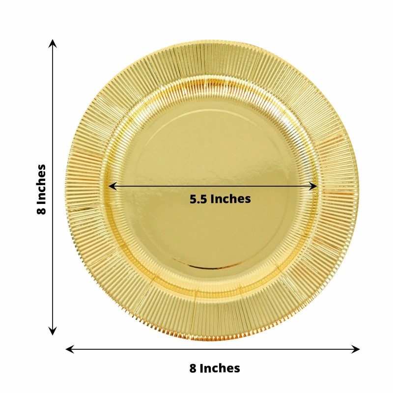 25 Pack Gold Sunray Dessert Appetizer Paper Plates, Disposable Party Plates 350 GSM 8″  |   Eco-Friendly & Paper Plates Disposable Plates Eco-Friendly & Paper Plates