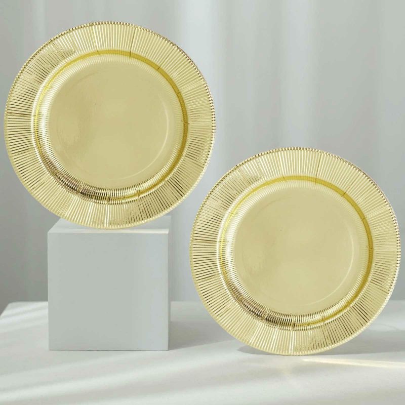 25 Pack Gold Sunray Dessert Appetizer Paper Plates, Disposable Party Plates 350 GSM 8″  |   Eco-Friendly & Paper Plates Disposable Plates Eco-Friendly & Paper Plates