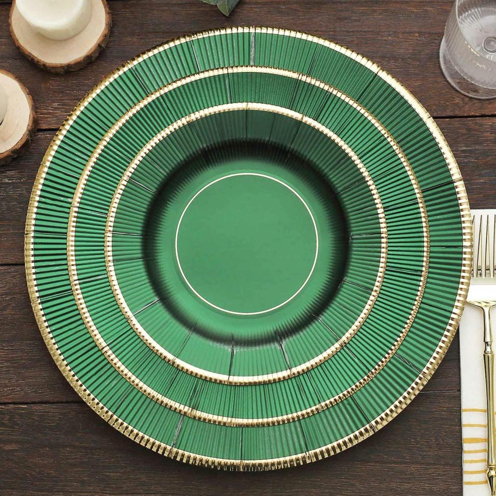 25 Pack Hunter Emerald Green Sunray Dessert Appetizer Paper Plates, Disposable Party Plates With Gold Rim 350 GSM 8″  |   Eco-Friendly & Paper Plates Disposable Plates Eco-Friendly & Paper Plates