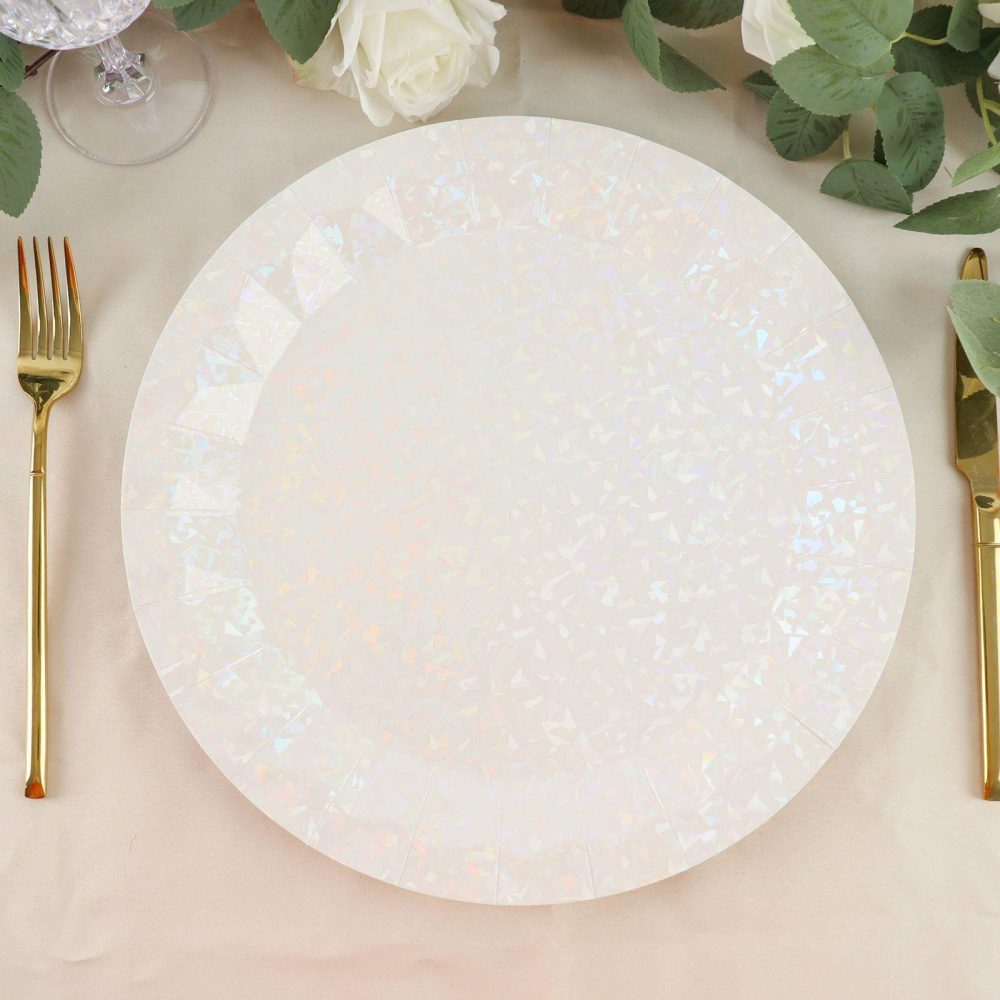 25 Pack Iridescent Geometric Foil Paper Charger Plates, Disposable Serving Trays 400 GSM 12″ Round  |   Eco-Friendly & Paper Plates Disposable Plates Eco-Friendly & Paper Plates