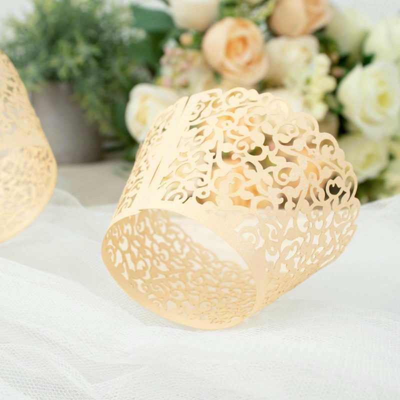 25 Pack Ivory Lace Laser Cut Paper Cupcake Wrappers, Muffin Baking Cup Trays  |   Dessert Dishes & Snack Bowls Dessert Dishes & Snack Bowls Dessert Dishes & Snack Bowls