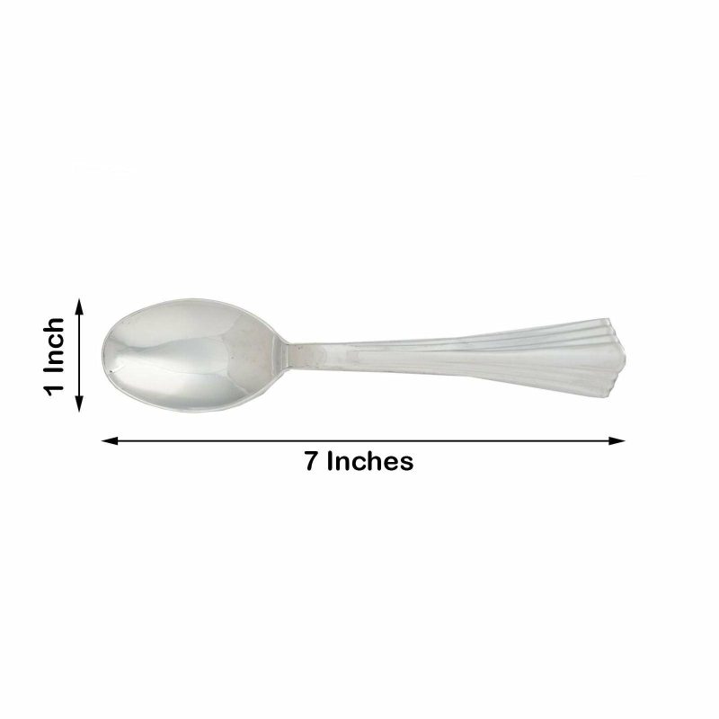 25 Pack Light Silver Heavy Duty Plastic Spoons with Fluted Handles, Disposable Utensils 7″  |   Cutlery Cutlery Cutlery