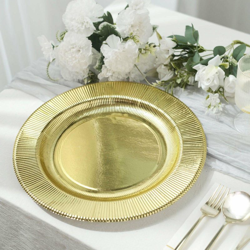 25 Pack Metallic Gold Sunray Serving Dinner Paper Plates, Disposable Party Plates 350 GSM 10″  |   Eco-Friendly & Paper Plates Disposable Plates Eco-Friendly & Paper Plates