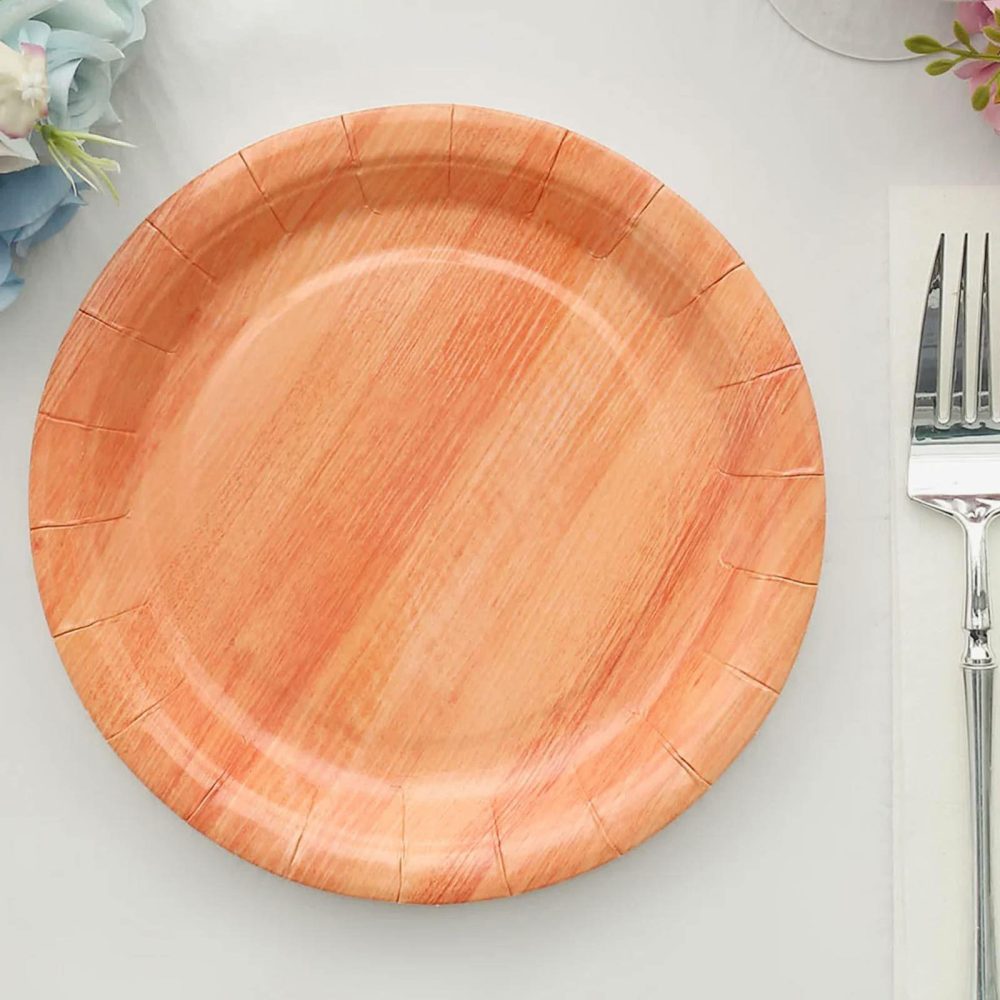 25 Pack Natural Farmhouse Wood Grain Paper Dessert Plates, Rustic Disposable Appetizer Salad Party Plates 7″  |   Eco-Friendly & Paper Plates Disposable Plates Eco-Friendly & Paper Plates