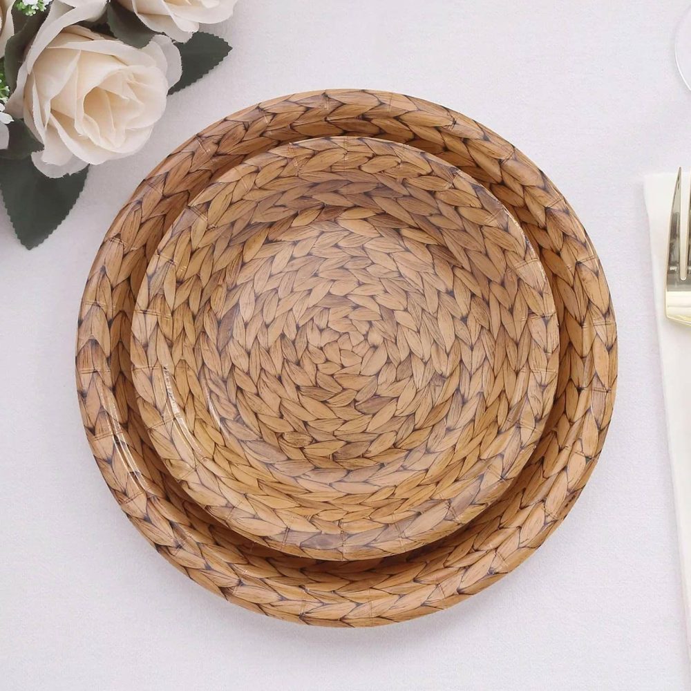 25 Pack Natural Paper Dessert Appetizer Plates With Woven Rattan Print, 7″ Round Rustic Farmhouse Disposable Salad Plates – 300 GSM  |   Eco-Friendly & Paper Plates Disposable Plates Eco-Friendly & Paper Plates