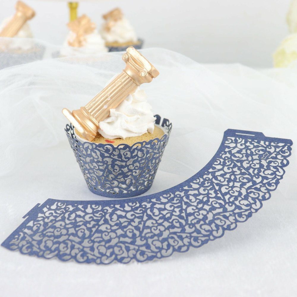 25 Pack Navy Blue Lace Laser Cut Paper Cupcake Wrappers, Muffin Baking Cup Trays  |   Dessert Dishes & Snack Bowls Dessert Dishes & Snack Bowls Dessert Dishes & Snack Bowls