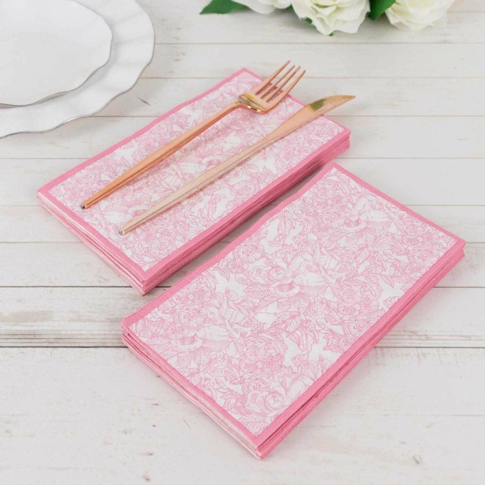 25 Pack Pink Dinner Paper Napkins with Vintage Floral Print, Soft 2-Ply Highly Absorbent Disposable Party Napkins  |   Paper Napkins Paper Napkins Paper Napkins