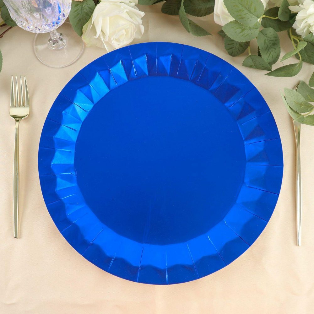 25 Pack Royal Blue Geometric Foil Paper Charger Plates, Disposable Serving Trays 400 GSM 12″ Round  |   Eco-Friendly & Paper Plates Disposable Plates Eco-Friendly & Paper Plates