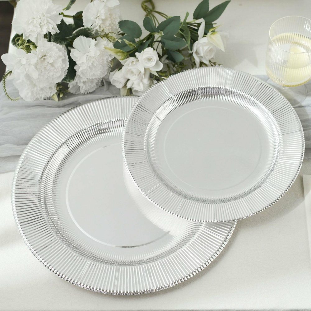 25 Pack Silver Sunray Dessert Appetizer Paper Plates, Disposable Party Plates 350 GSM 8″  |   Eco-Friendly & Paper Plates Disposable Plates Eco-Friendly & Paper Plates