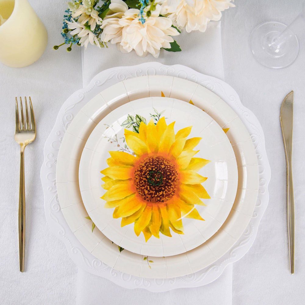 25 Pack Sunflower Dessert Appetizer Paper Plates, Disposable Party Plates 7″  |   Eco-Friendly & Paper Plates Disposable Plates Eco-Friendly & Paper Plates