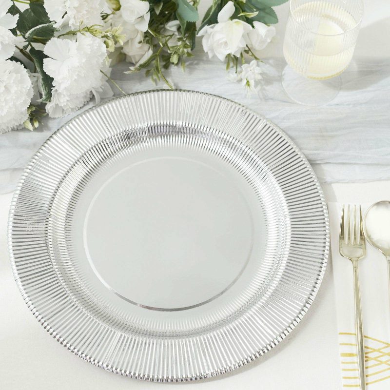 25 Pack Sunray Metallic Silver Disposable Charger Plates, Cardboard Serving Tray, Round 350 GSM 13″  |   Eco-Friendly & Paper Plates Disposable Plates Eco-Friendly & Paper Plates