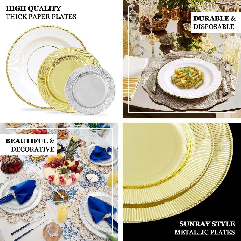 25 Pack Taupe Gold Rim Sunray Heavy Duty Paper Dessert Plates, Disposable Appetizer Salad Plates 350 GSM 8″  |   Eco-Friendly & Paper Plates Disposable Plates Eco-Friendly & Paper Plates