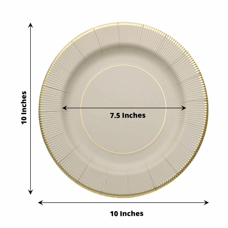 25 Pack Taupe Gold Rim Sunray Heavy Duty Paper Dinner Plates, Disposable Party Plates 350 GSM 10″  |   Eco-Friendly & Paper Plates Disposable Plates Eco-Friendly & Paper Plates