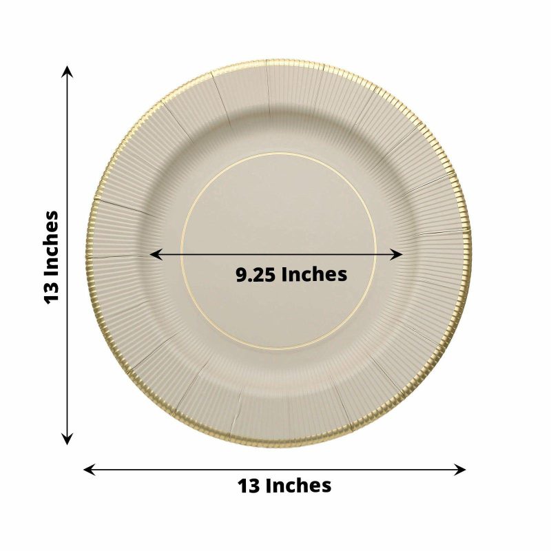 25 Pack Taupe Gold Rim Sunray Heavy Duty Paper Serving Plates, Disposable Charger Plates 350 GSM 13″  |   Eco-Friendly & Paper Plates Disposable Plates Eco-Friendly & Paper Plates