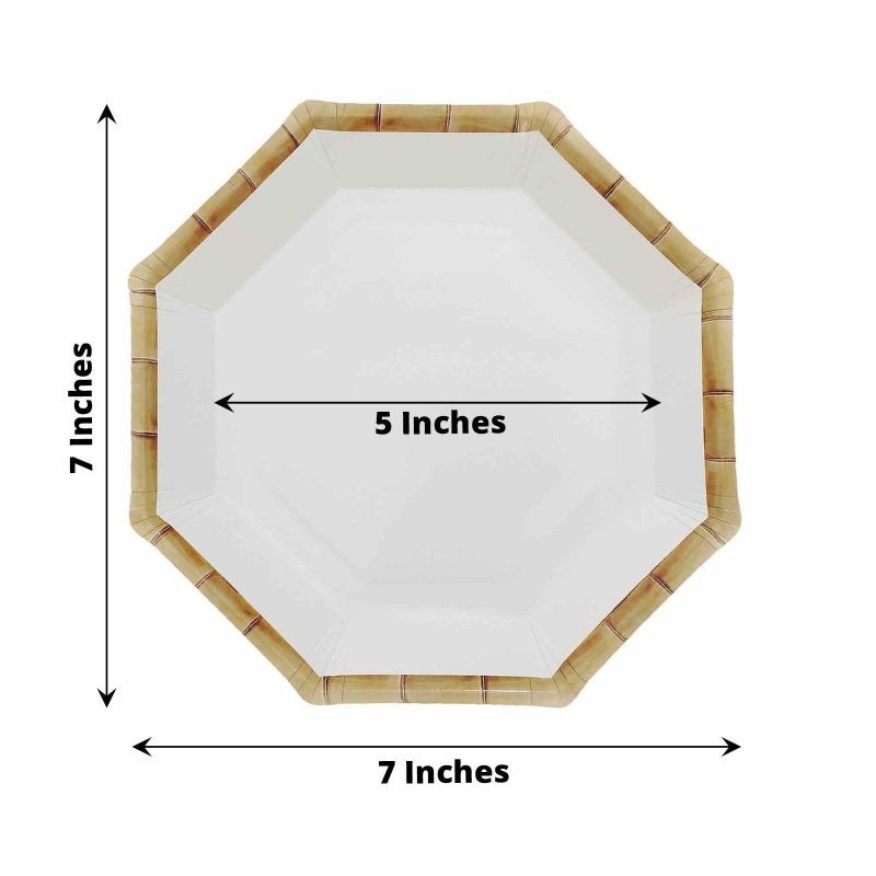 25 Pack White Bamboo Print Rim Geometric Dessert Paper Plates, Octagonal Disposable Appetizer Salad Party Plates 7″  |   Eco-Friendly & Paper Plates Disposable Plates Eco-Friendly & Paper Plates