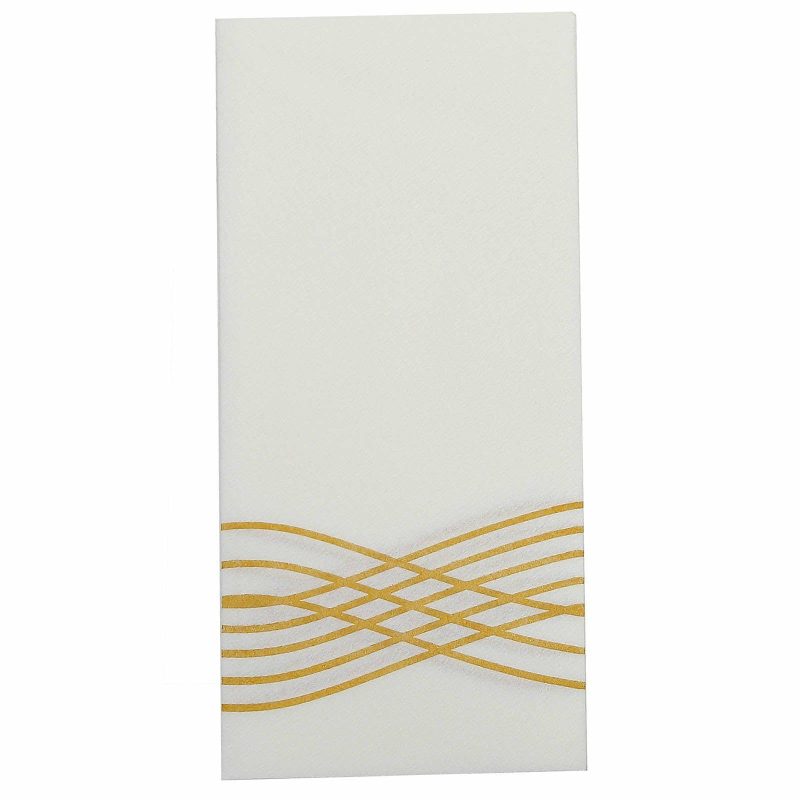 25 Pack White Gold Airlaid Soft Linen-Feel Paper Dinner Napkins, Disposable Hand Towels Gold Foil Wave Design – 8″x4″  |   Paper Napkins Paper Napkins Paper Napkins