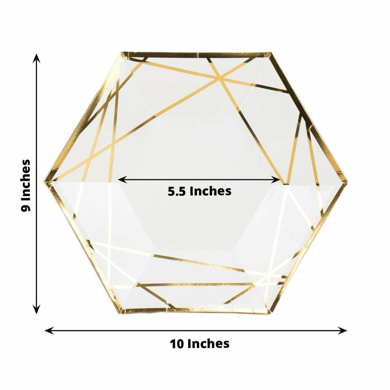 25 Pack White / Gold Hexagon Dinner Paper Plates, Geometric Disposable Party Plates 300 GSM 9″  |   Eco-Friendly & Paper Plates Disposable Plates Eco-Friendly & Paper Plates