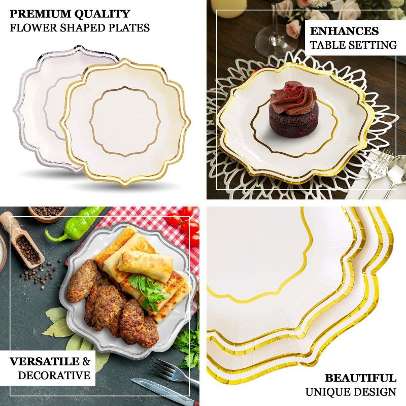 25 Pack White/Silver Scallop Rim Dessert Party Paper Plates, Disposable Appetizer Salad Plates 300 GSM 8″  |   Eco-Friendly & Paper Plates Disposable Plates Eco-Friendly & Paper Plates