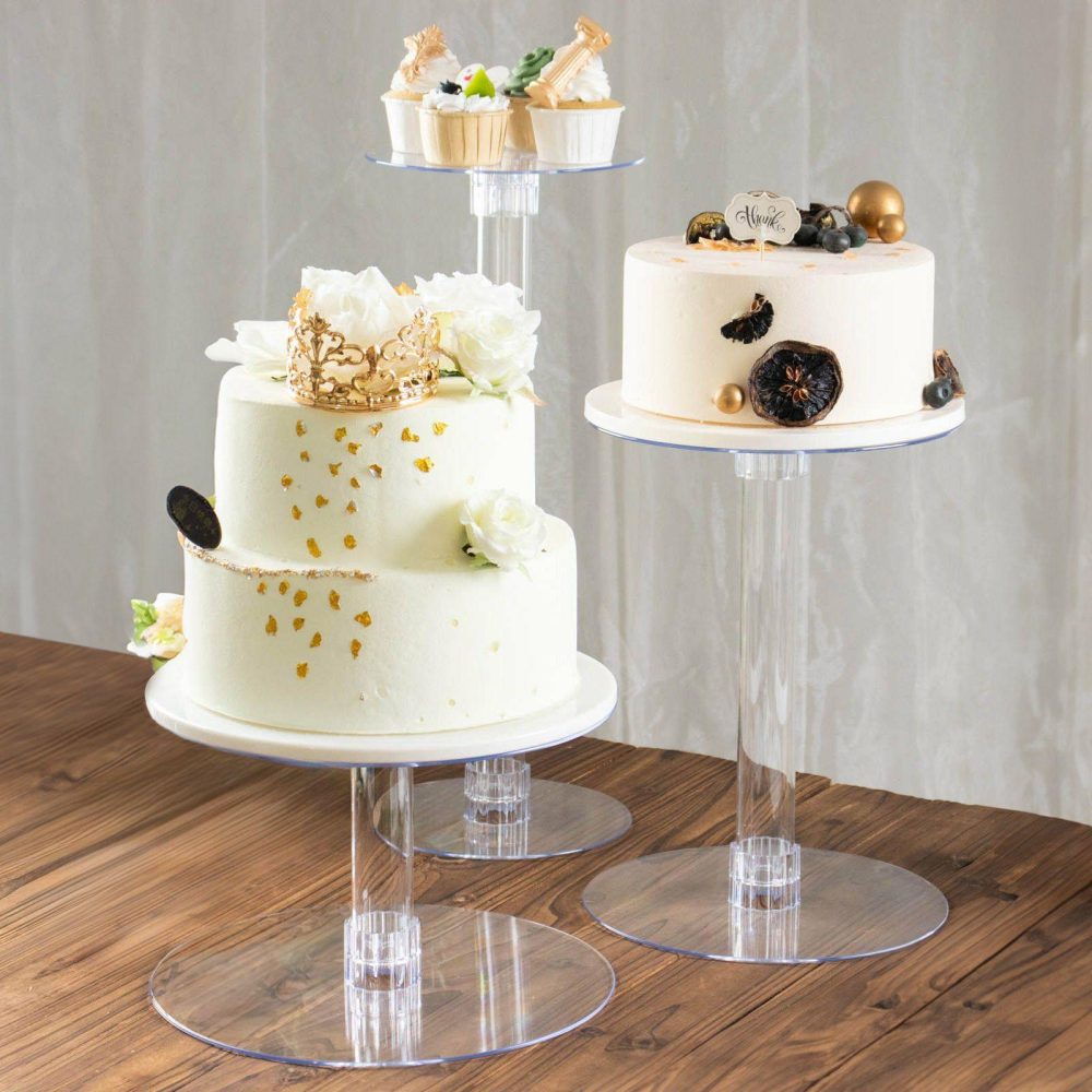 3-Tier Clear Acrylic Cake Stand Set, Cupcake Holder Dessert Pedestals  |   Servingwares Disposable Plates 3 Tier