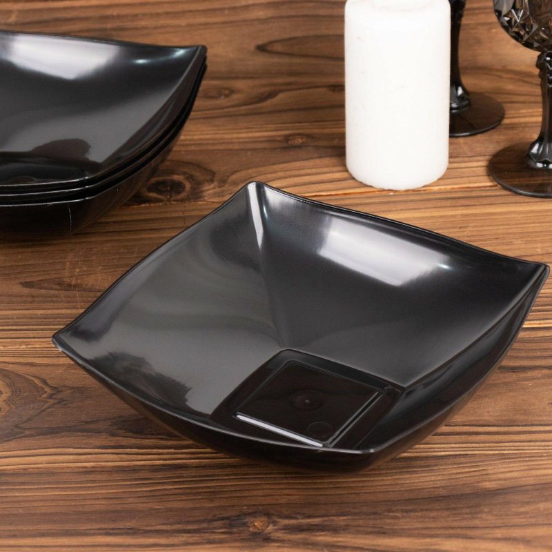 4 Pack Black Square Plastic Serving Bowls, Disposable Serving Dishes 32oz  |   Servingwares Disposable Plates Black