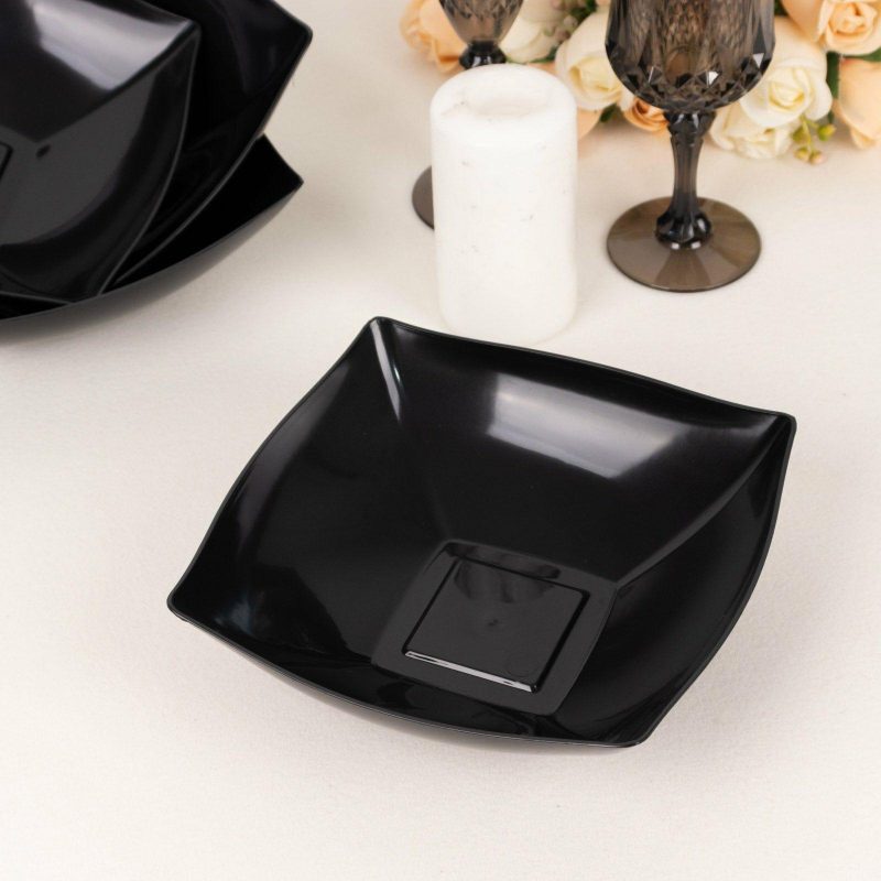 4 Pack Black Square Plastic Serving Bowls, Disposable Serving Dishes 32oz  |   Servingwares Disposable Plates Black