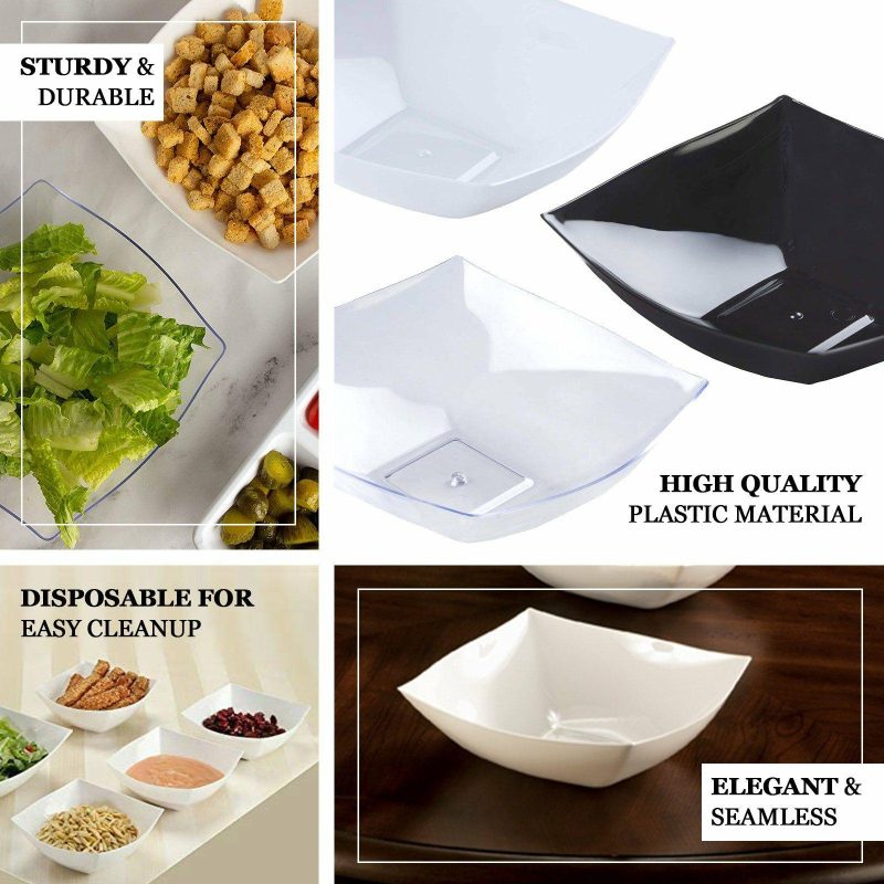 4 Pack Black Square Plastic Serving Bowls, Disposable Serving Dishes 32oz  |   Servingwares Disposable Plates Black