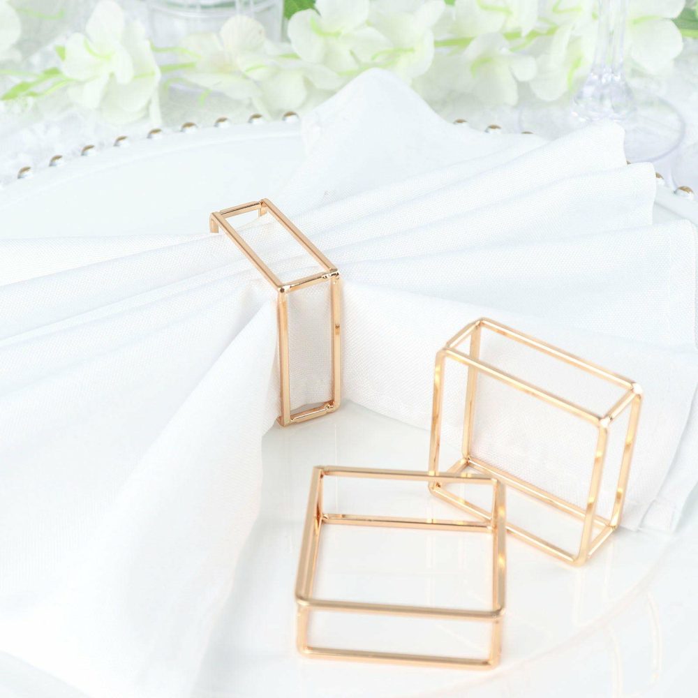 4 Pack Gold Metal Hollow Square Napkin Rings, Modern Geometric Cube Napkin Holders  |   Napkin Rings Cloth Napkins Napkin Rings